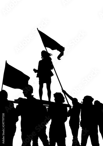 People of with large flags on white background