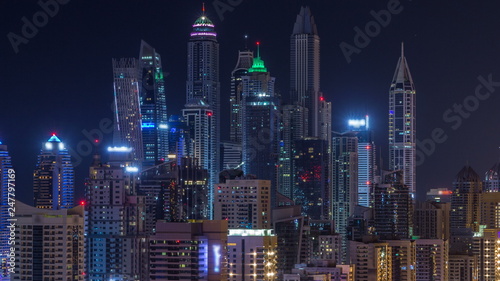 Fantastic rooftop skyline of Dubai marina timelapse. © neiezhmakov