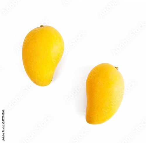 Close-up view of fresh mango isolated on white background.