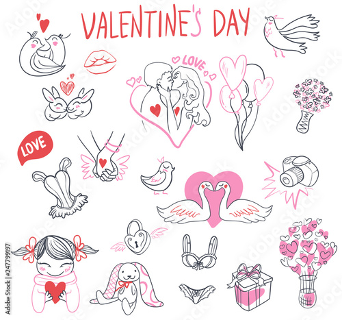 Collection of hand drawn Valentine day doodle. Valentine's day special pack design elements sets. Perfect for invitation cards and page decoration. © Инна Архипова