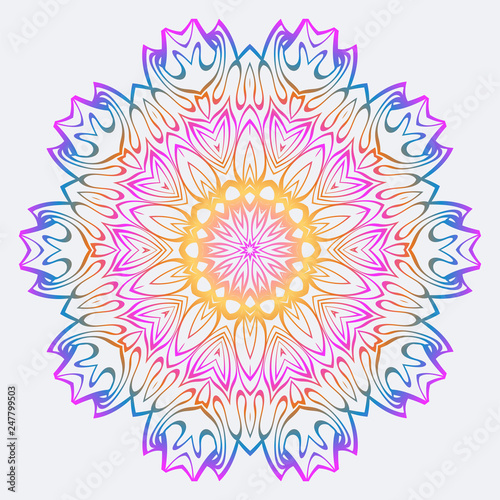Abstract Vector Pattern With Floral Mandala. For Modern Interiors Design, Wallpaper, Textile Industry. Rainbow color