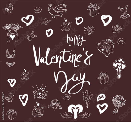 Collection of hand drawn Valentine day doodle. Valentine s day special pack design elements sets. Perfect for invitation cards and page decoration.