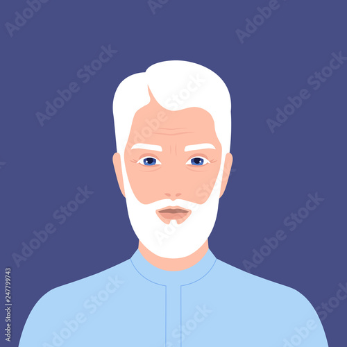 Portrait of an elderly Arab man with a beard. Retiree. Grandfather. Vector flat illustration