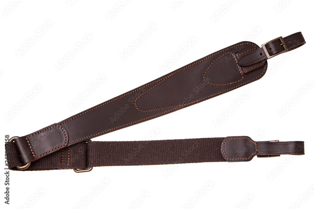 leather shoulder strap for a gun isolated on white background leather shoulder strap for a gun isolated on white background