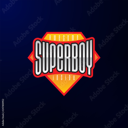 Sport emblem typography. Super boy hero logotype sticker for your t-shirt, print, apparel