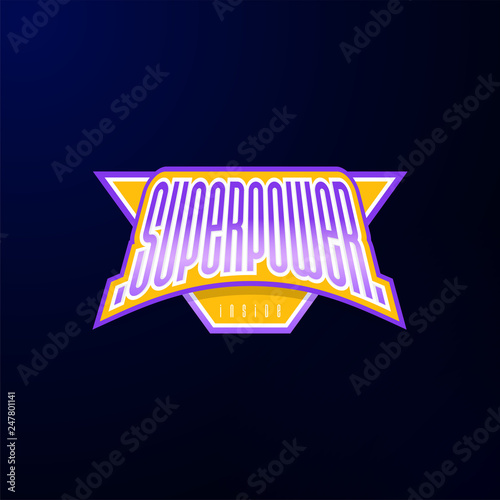 Sport emblem typography. Super power hero logotype sticker for your t-shirt, print, apparel