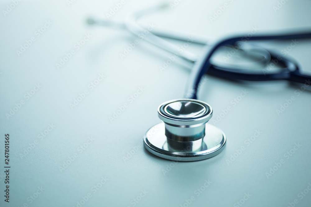 Medical stethoscope or phonendoscope on white background / copy space / concept of medicine and health care Medical stethoscope or phonendoscope on white background / copy space / concept of medicine and health care