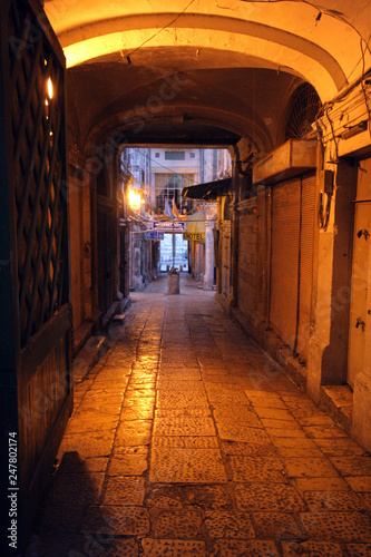 The narrow street in the Old City of Jerusalem