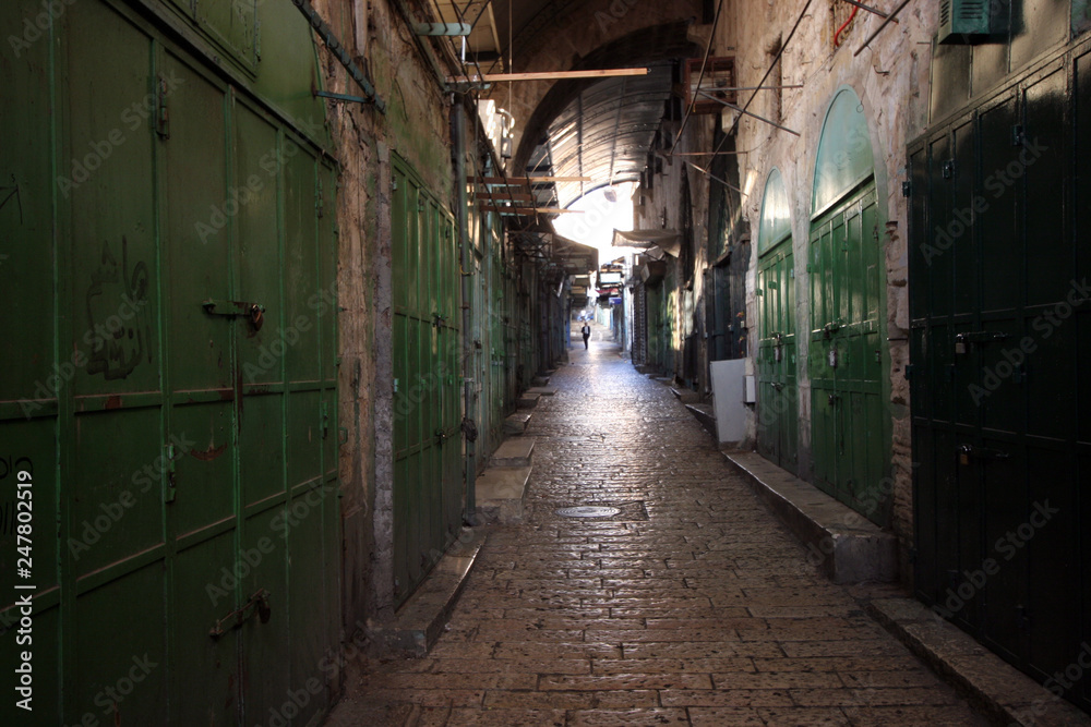 The narrow street in the Old City of Jerusalem