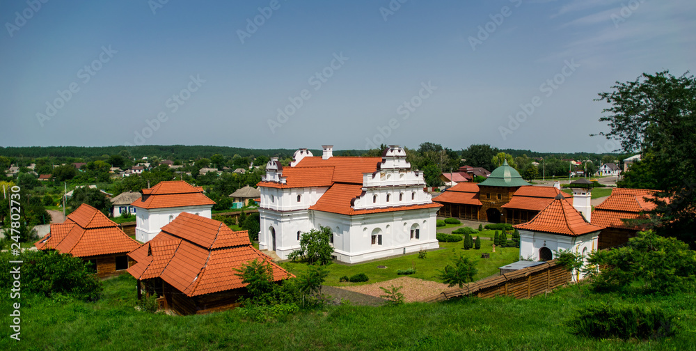 Ancient mansions and rustic summer landscape in Eastern Europe, Ukraine