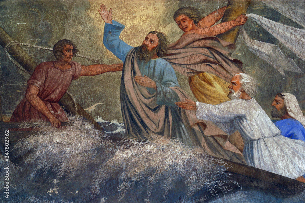 Naklejka premium Jesus Calms a Storm on the Sea