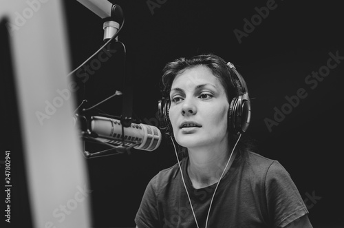 female dj in studio radio station
