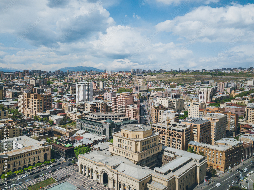 Aerial view to Yerevan city center at sunny day
