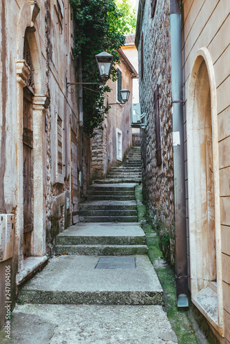 summer little stone street with stairs in herceg novi montenegro