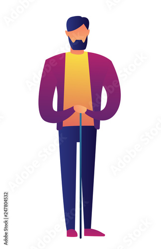 Senior man standing with a cane vector illustration