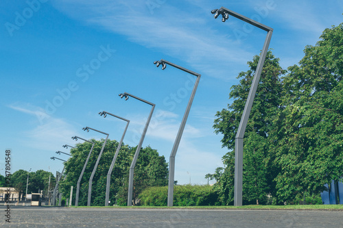 Modern street lights in center of Moscow at sunny day