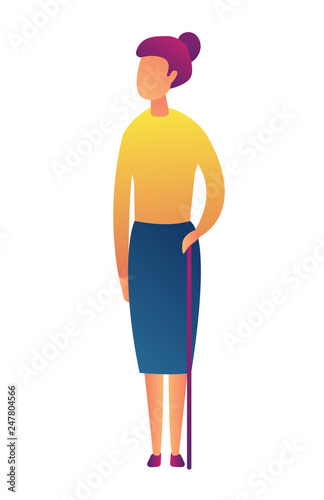 Senior woman standing with a cane vector illustration