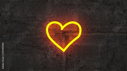the shining golden heart on rough concrete wall