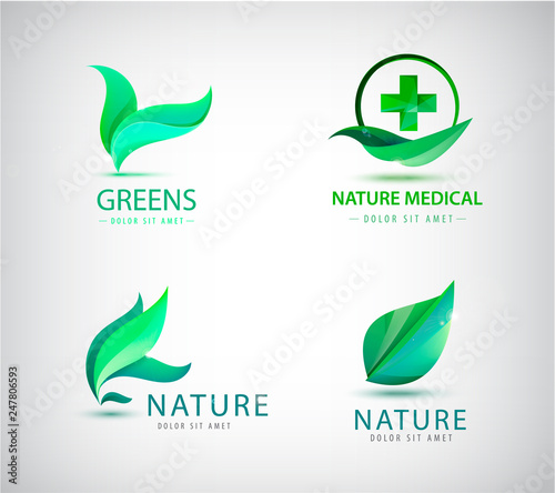 Vector abstract green leaf logo, leaves icons. garden, Plant, nature and eco. Ecology Happy life Logotype concept icon. Natural cosmetics, food