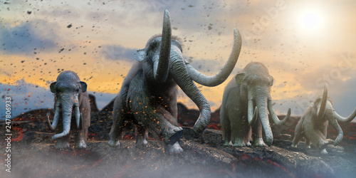 herd of mammoths in the wild render 3d photo