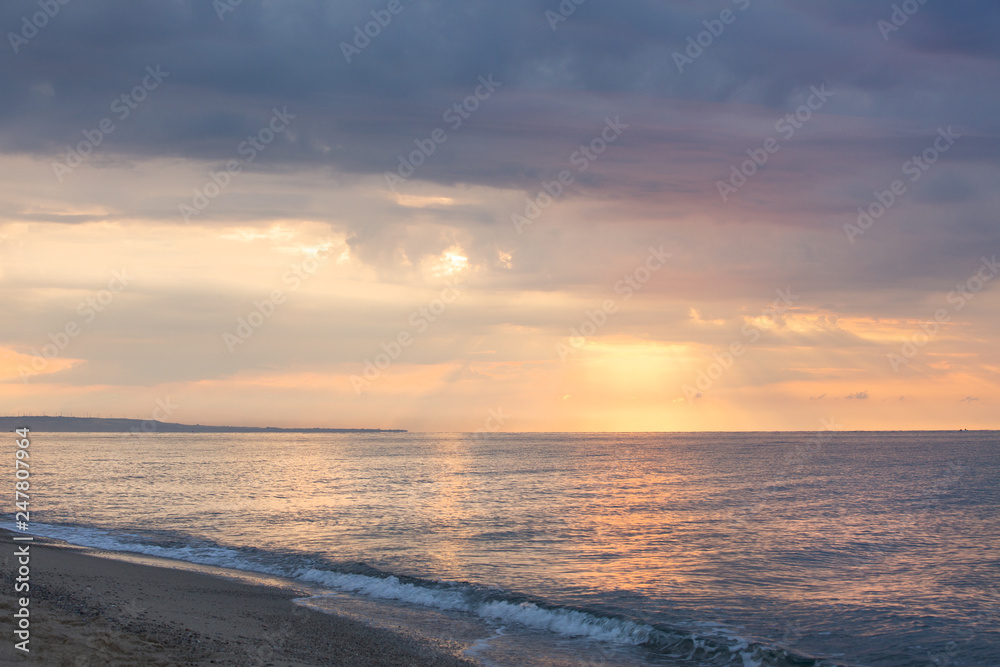 Gentle watercolor dawn above the sea Gentle watercolor dawn above the sea