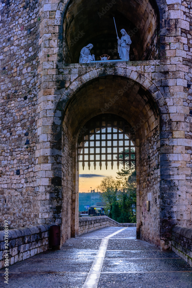 Gate at the Medieval Bridge of Besalu (Catalonia, Spain)