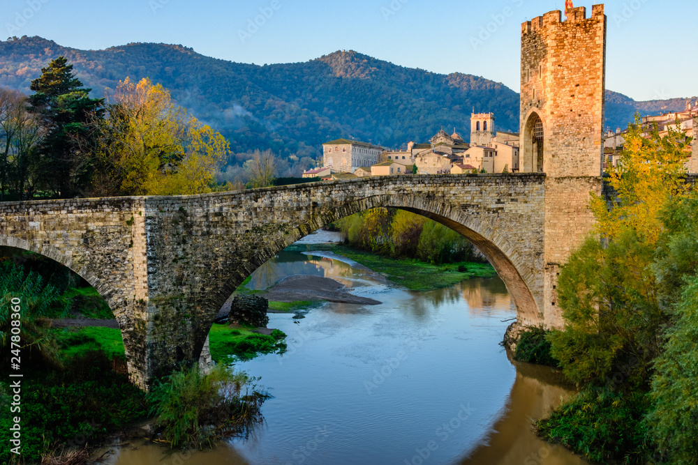 Arch of the Medieval bridge of Besalu. (Catalonia, Spain)