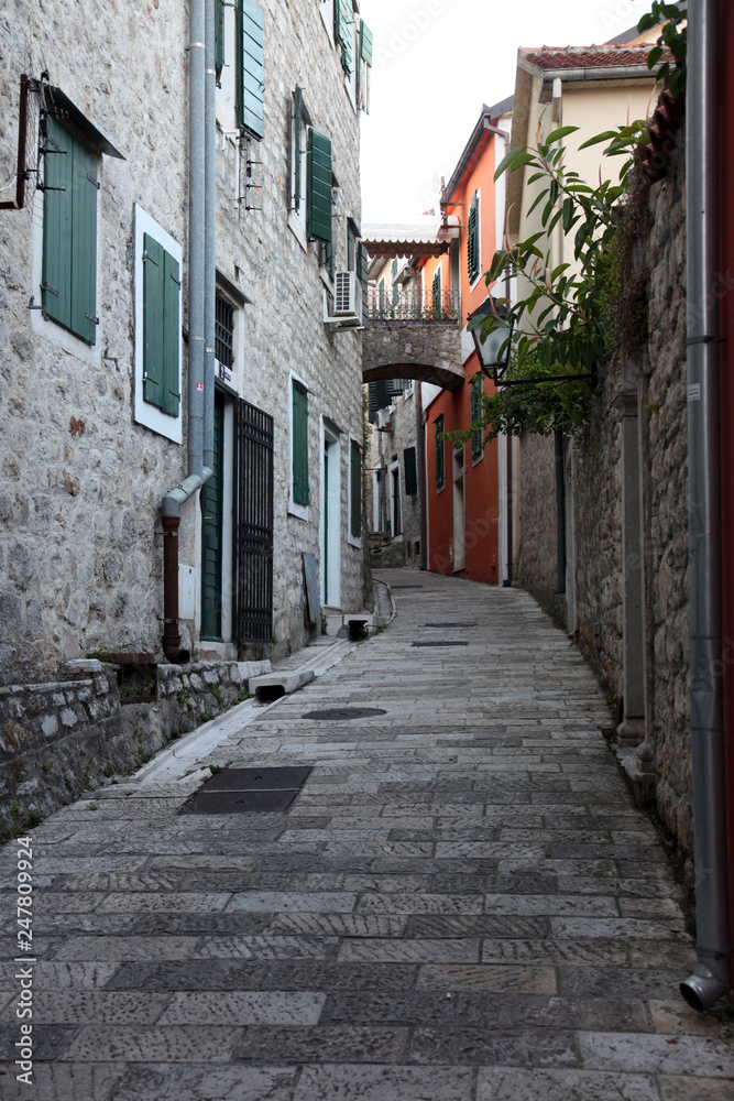 Street in old town of Herceg Novi, Montenegro