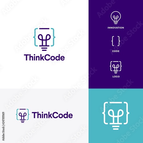 think code bulb innovation smart logo vector icon