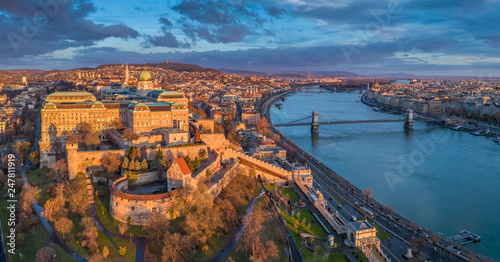 Photography Budapest, Hungary - Aerial panoramic view of Buda Castle Royal Palace with Szech