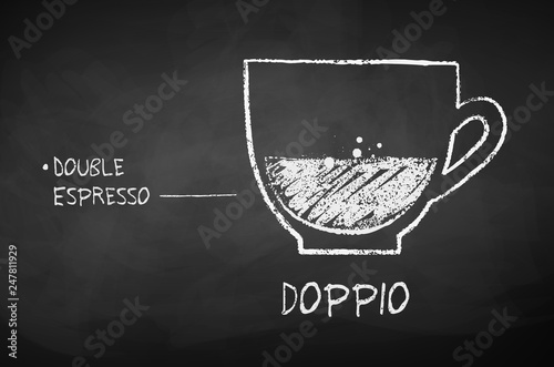 Chalk black and white sketch of Doppio coffee  photo