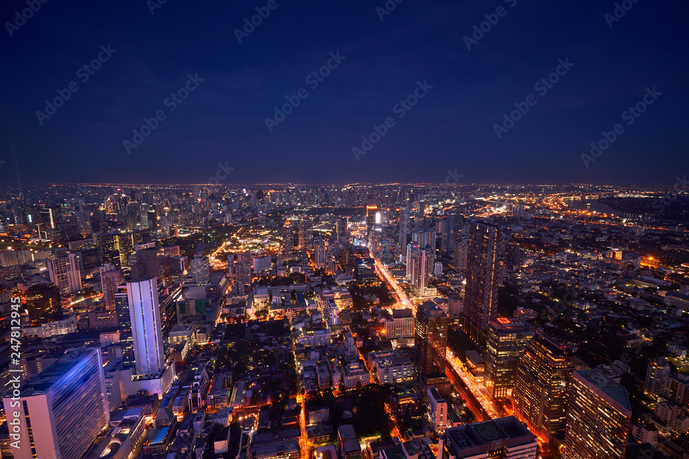 ariel view of night cityscape for twilight skyline