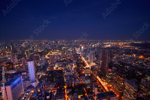 ariel view of night cityscape for twilight skyline