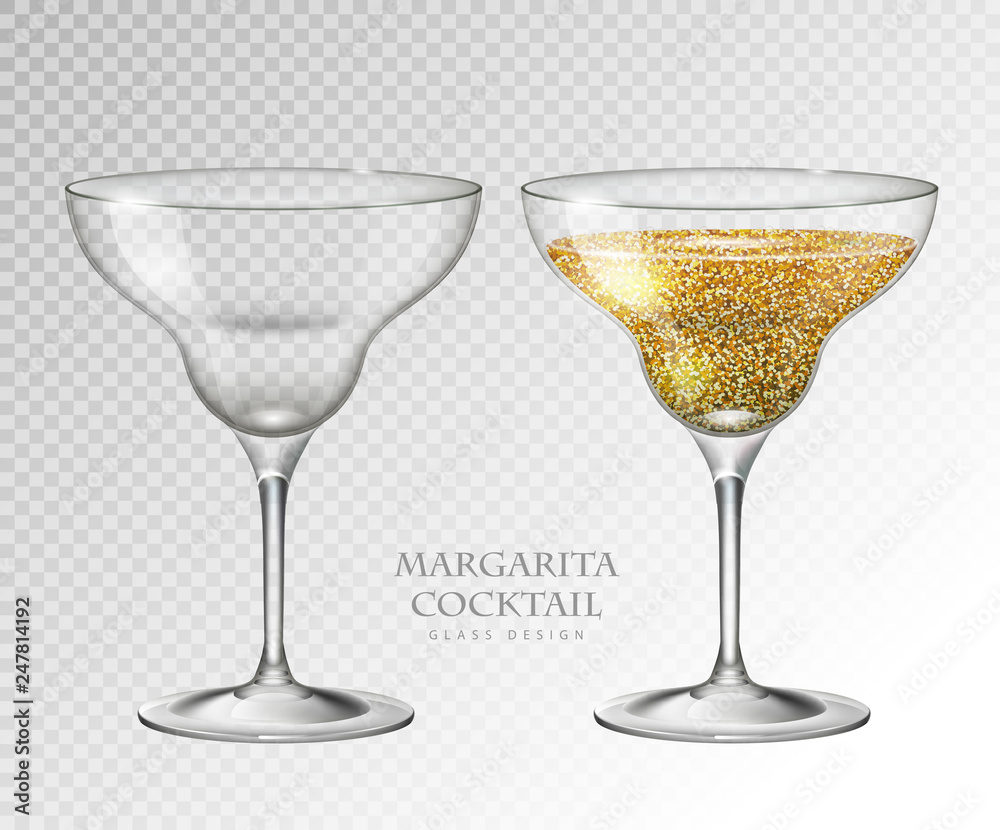 Realistic cocktail margarita vector illustration on transparent background. Full and empty glass Realistic cocktail margarita vector illustration on transparent background. Full and empty glass