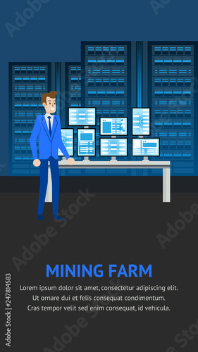 Mining Farm Workplace. Cryptocurrency Laboratory