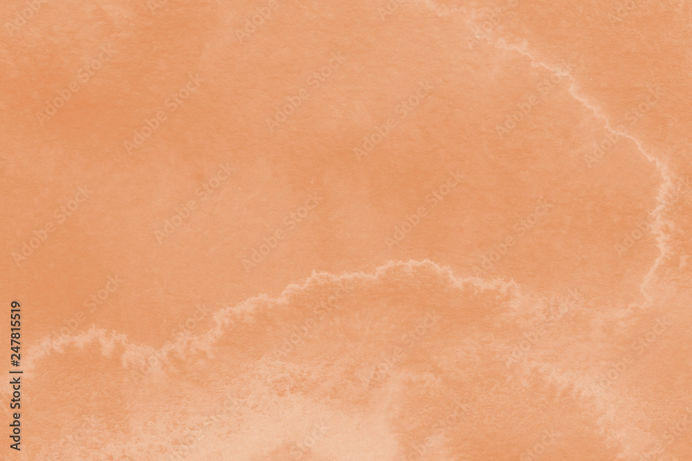 Fototapeta premium Orange watercolor texture with abstract washes and brush strokes on the white paper background.