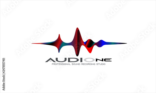 DJ Dance Party Logo, Recording Studio Emblem, Audio Wave and Light Dark Gradient Background