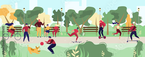 People Activities in City Park Flat Vector Concept