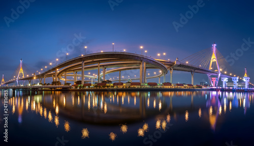 The Bhumibol Bridge (also known as the Industrial Ring Road Bridge) at night, Bangkok, Thailand © surachetkhamsuk