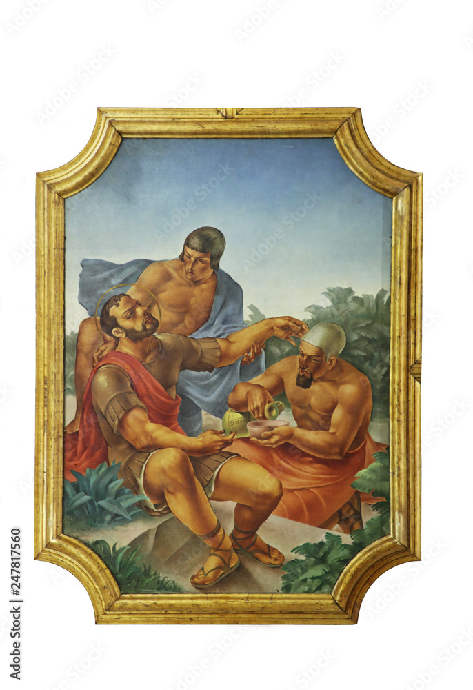 Obraz premium Scenes from the life of St. Eustache, painting on the ceiling of the Catholic Church Saint Eustache in Dobrota, Montenegro