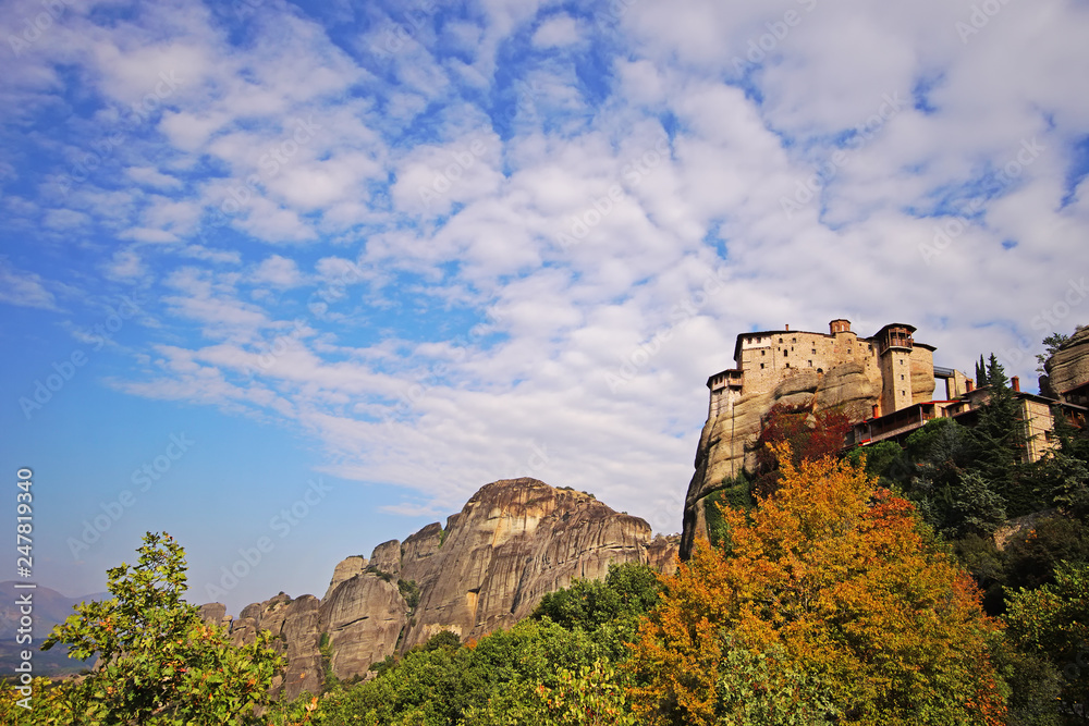 view of Meteora with its monastery perched on the summit of its rocks
