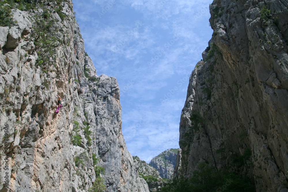 Climbing, rock wall in Paklenica national park Climbing, rock wall in Paklenica national park