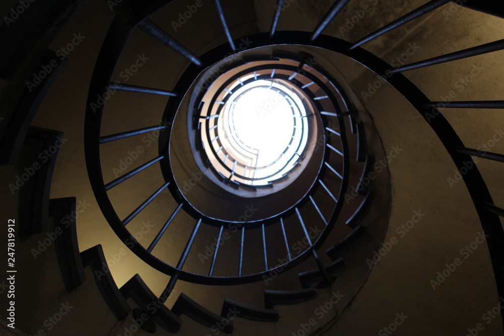 Spiral staircase from below