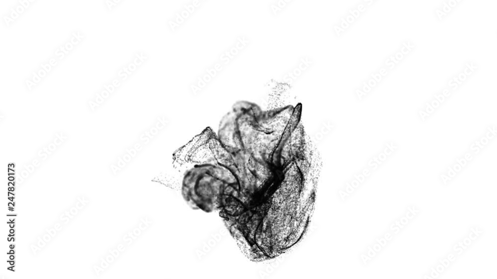 3d ink effect advection in 4k. black particles in stream of invisible ...