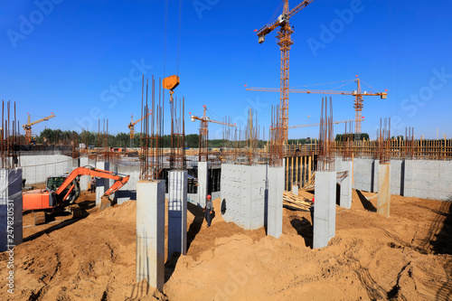 Concrete columns in the construction site