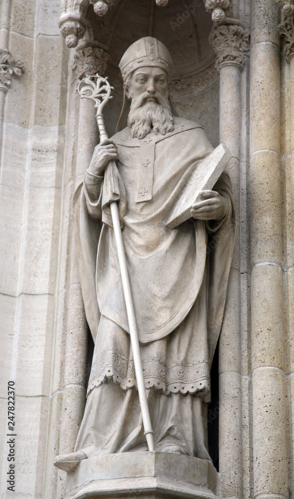 Statue of Saint Methodius on the portal of the cathedral dedicated to the Assumption of Mary in Zagreb 