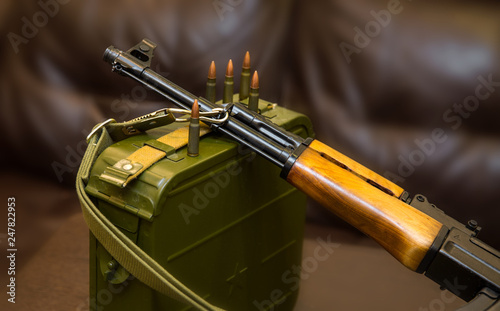 Russian assault rifle AK47 with a 7.62x39 cal. ammunition box  photo