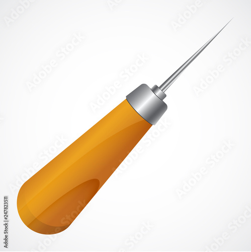 Awl with wooden handle on white background. Vector illustration. 