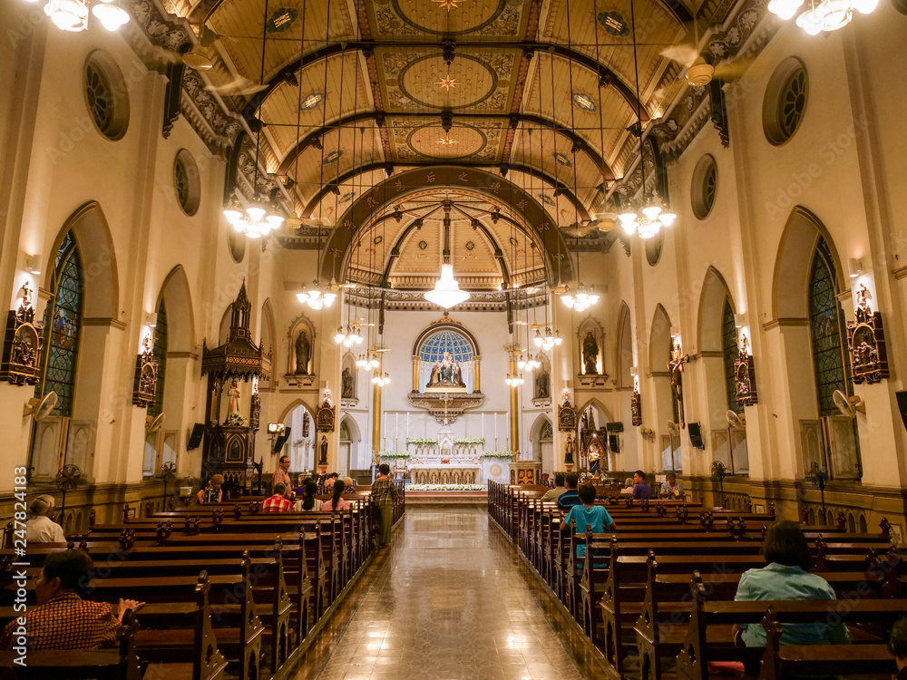 Bangkok, Thailand - February 2, 2019: Interior of KALAWAR CHURCH Trawell