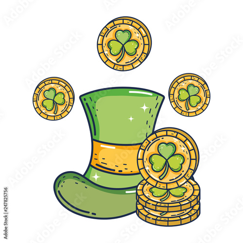 cute leprechaun hat with clovers coins